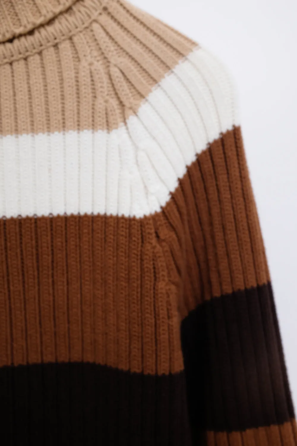 0063_ROLL NECK MULTI BROWN STRIPES SWEATER