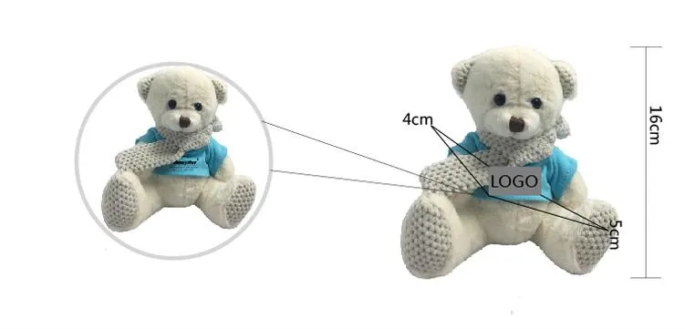 16cm Teddy Bear Plush Toy With Knitted Scarf