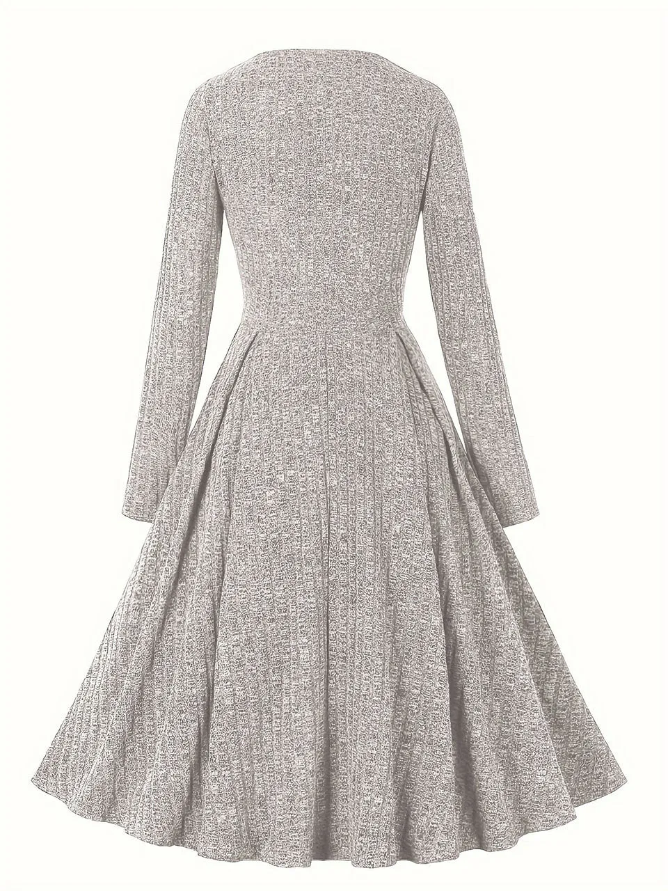 1950S Crew Neck Long Sleeve Knitted Lace-up Vintage Dress