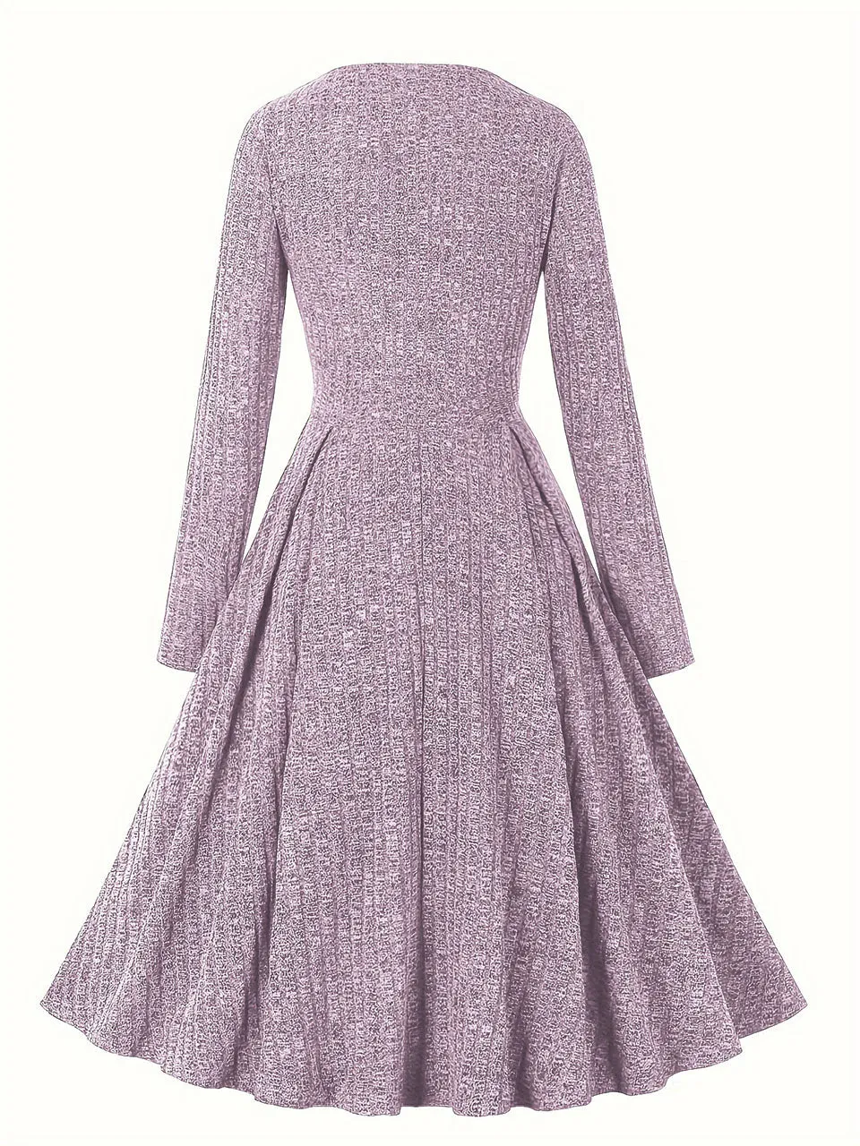 1950S Crew Neck Long Sleeve Knitted Lace-up Vintage Dress