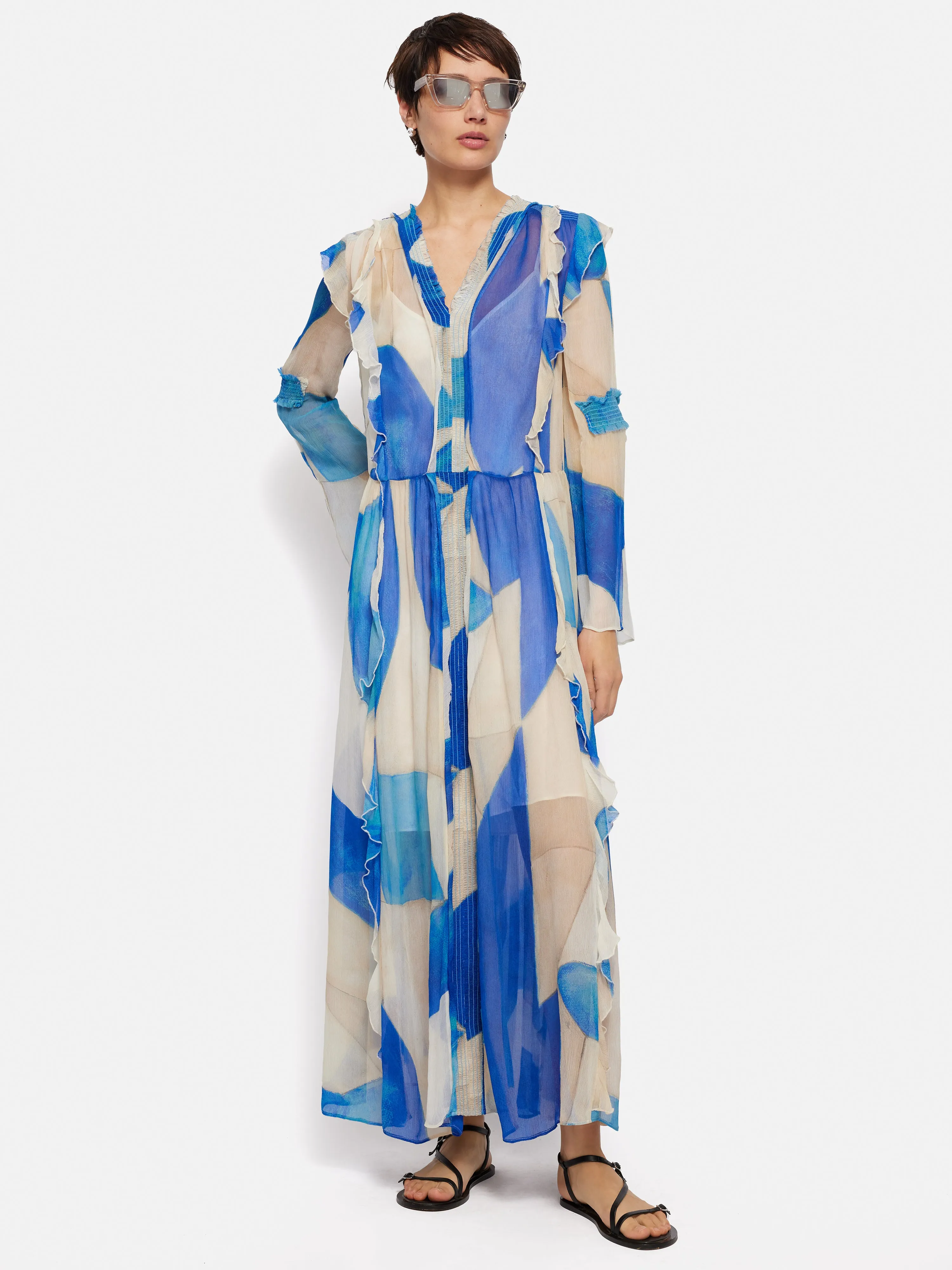 Abstract Long Sleeve Dress | Blue