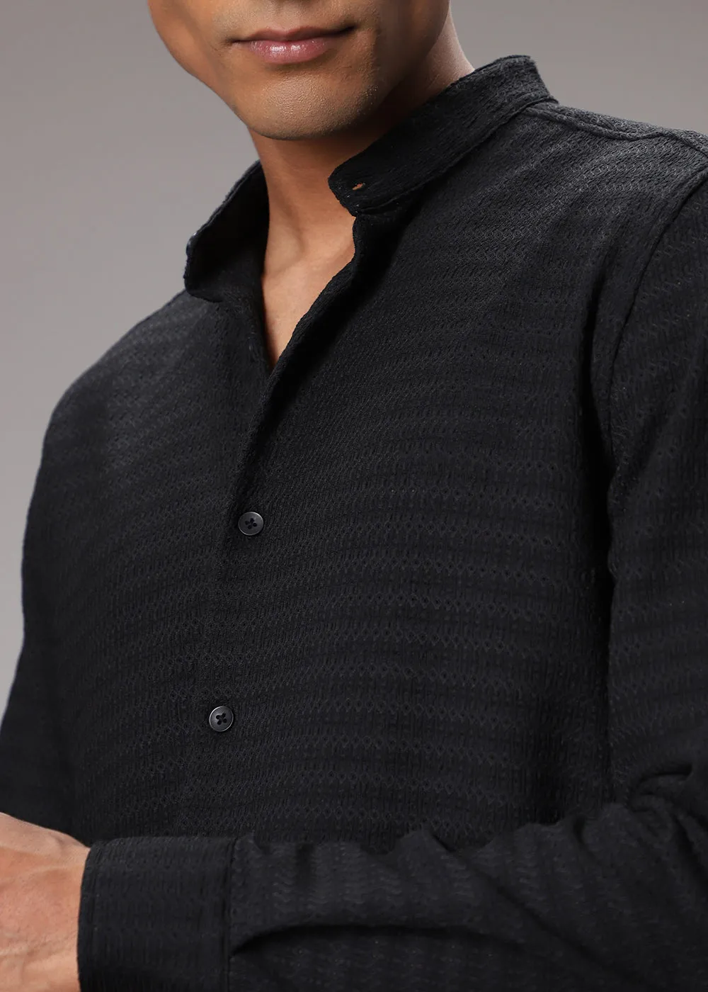 Abyss Black Knitted Crochet Shirt