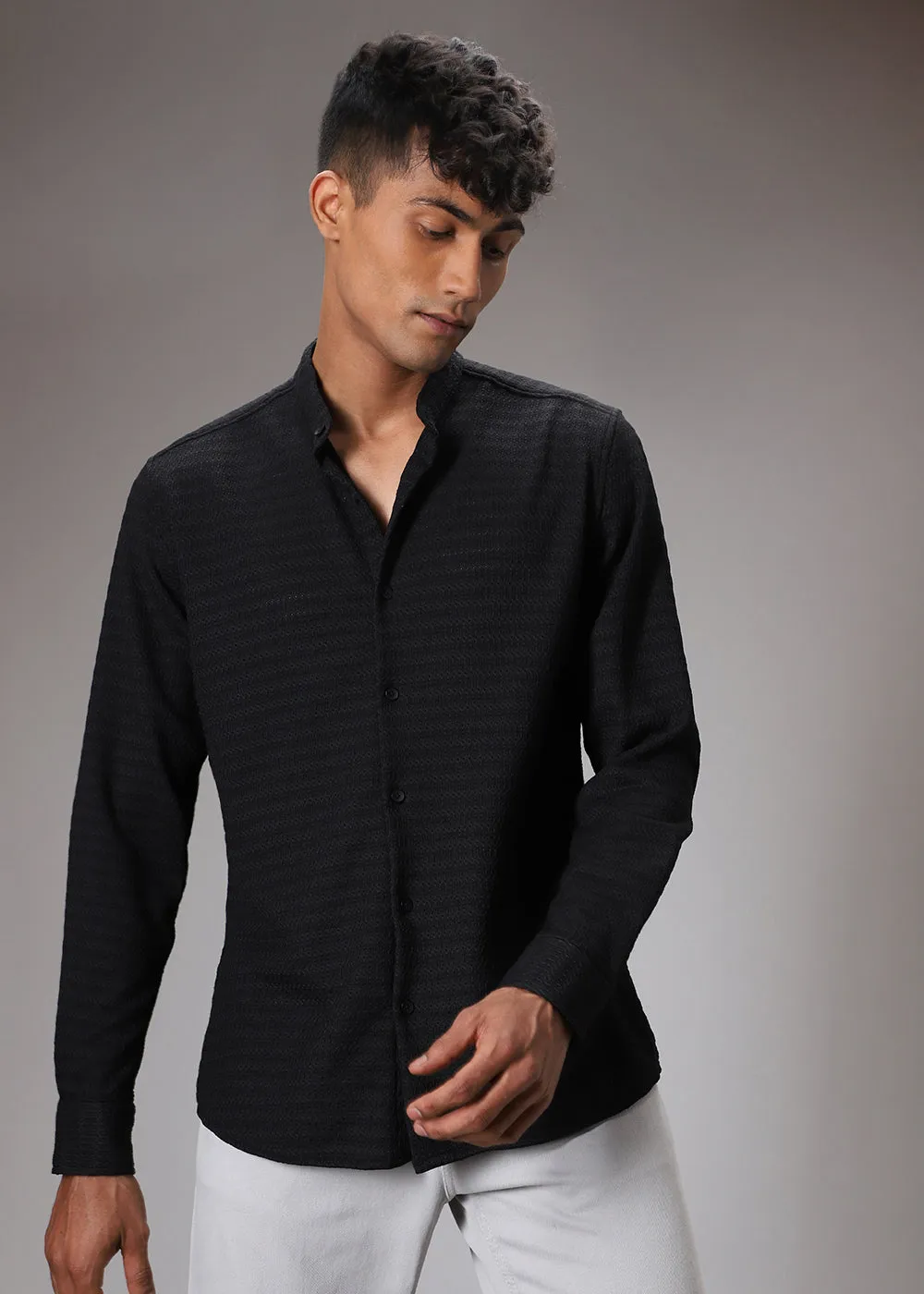 Abyss Black Knitted Crochet Shirt