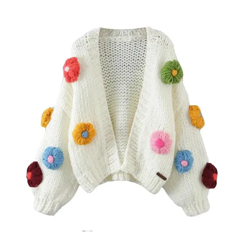 Aesthetic 3D Flower Slouchy Knitted Cardigan