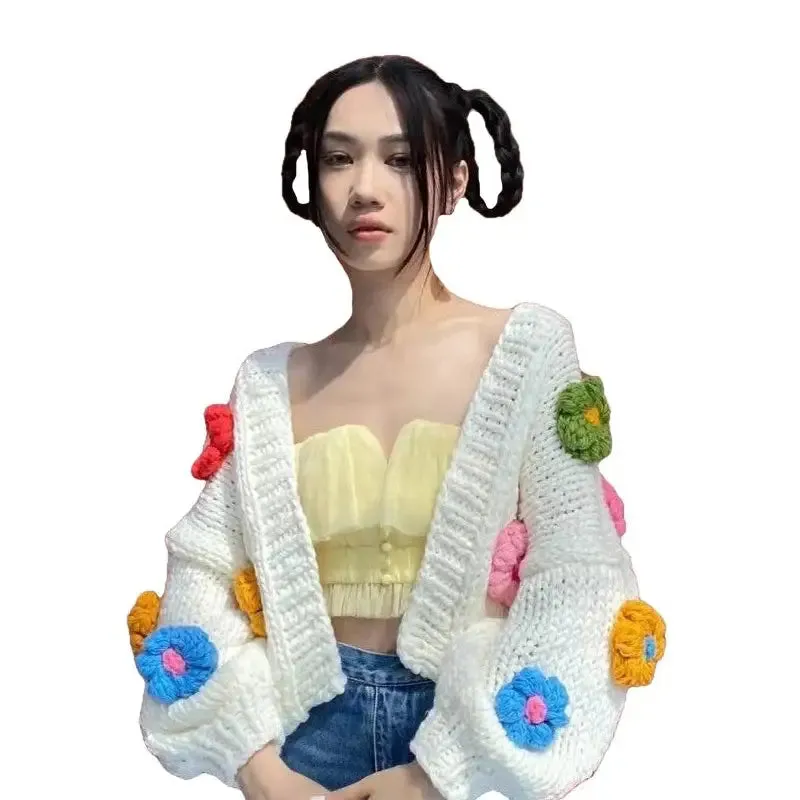 Aesthetic 3D Flower Slouchy Knitted Cardigan