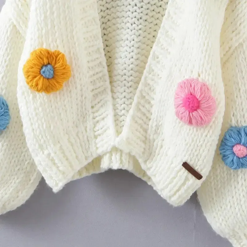 Aesthetic 3D Flower Slouchy Knitted Cardigan