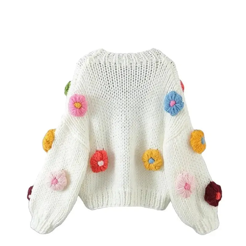 Aesthetic 3D Flower Slouchy Knitted Cardigan