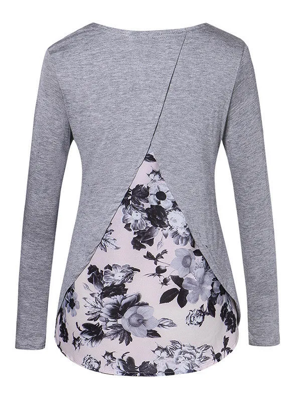 Asymmetric Floral Round Neck Shirt