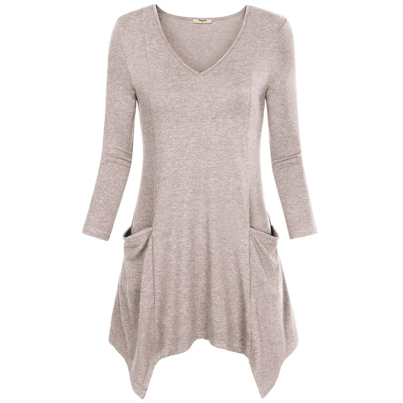 Asymmetrical Hem Long Sleeve Knitted V-Neck Long Sleeve