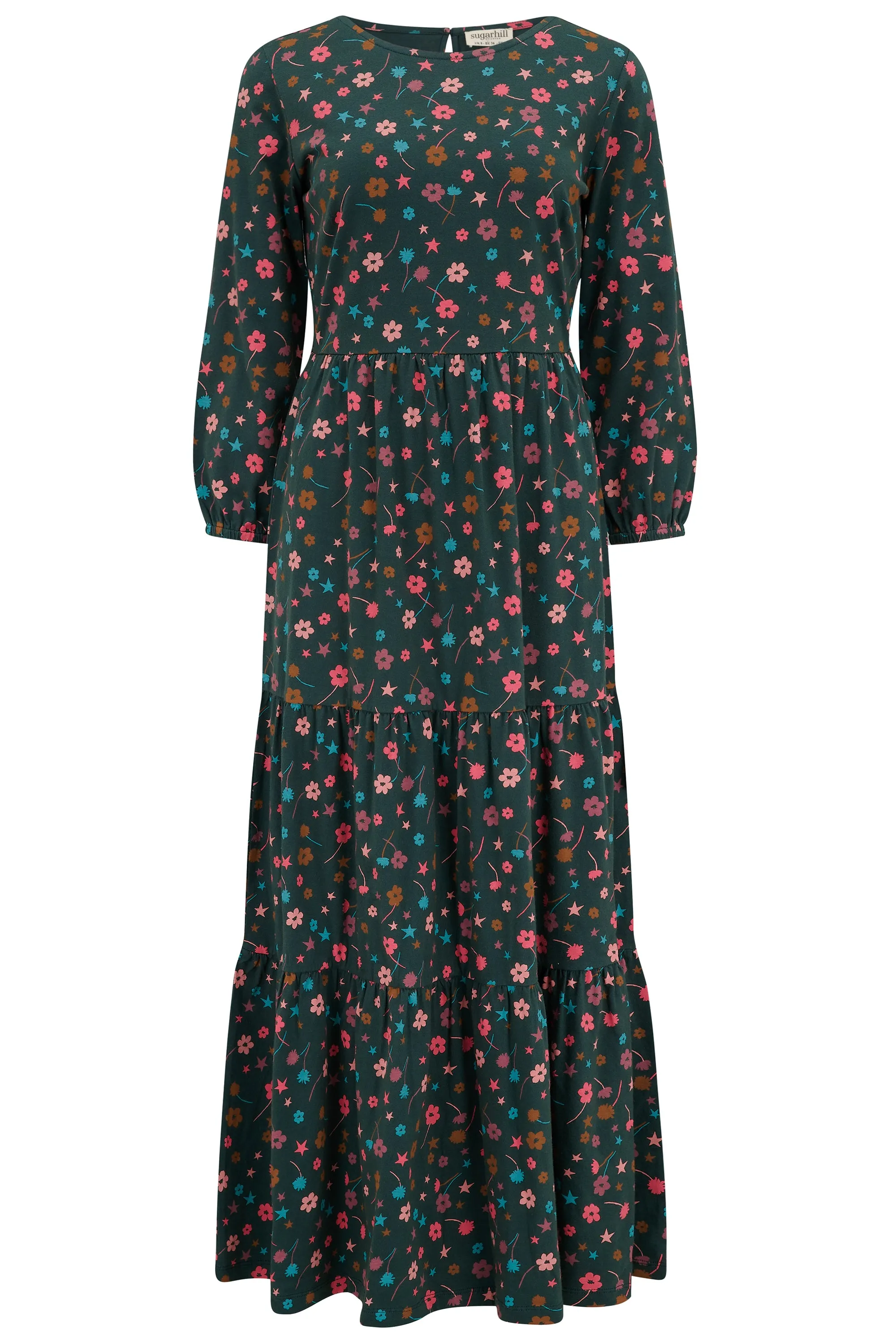 Bakari Jersey Tiered Midi Dress - Dark Green, Forest Floral