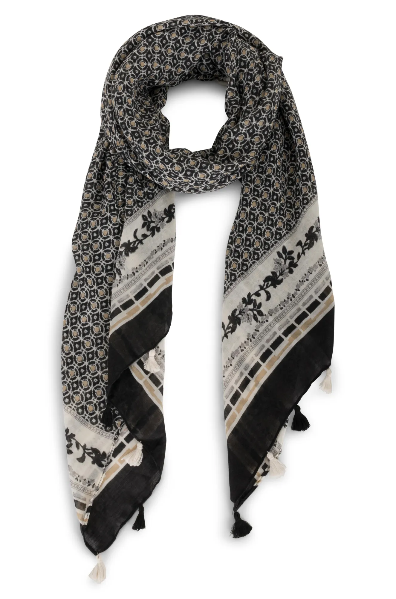 Black & Taupe print Scarf | BLACK/TAUPE | 0527YY