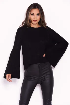 Black Flare Sleeve Knitted Jumper