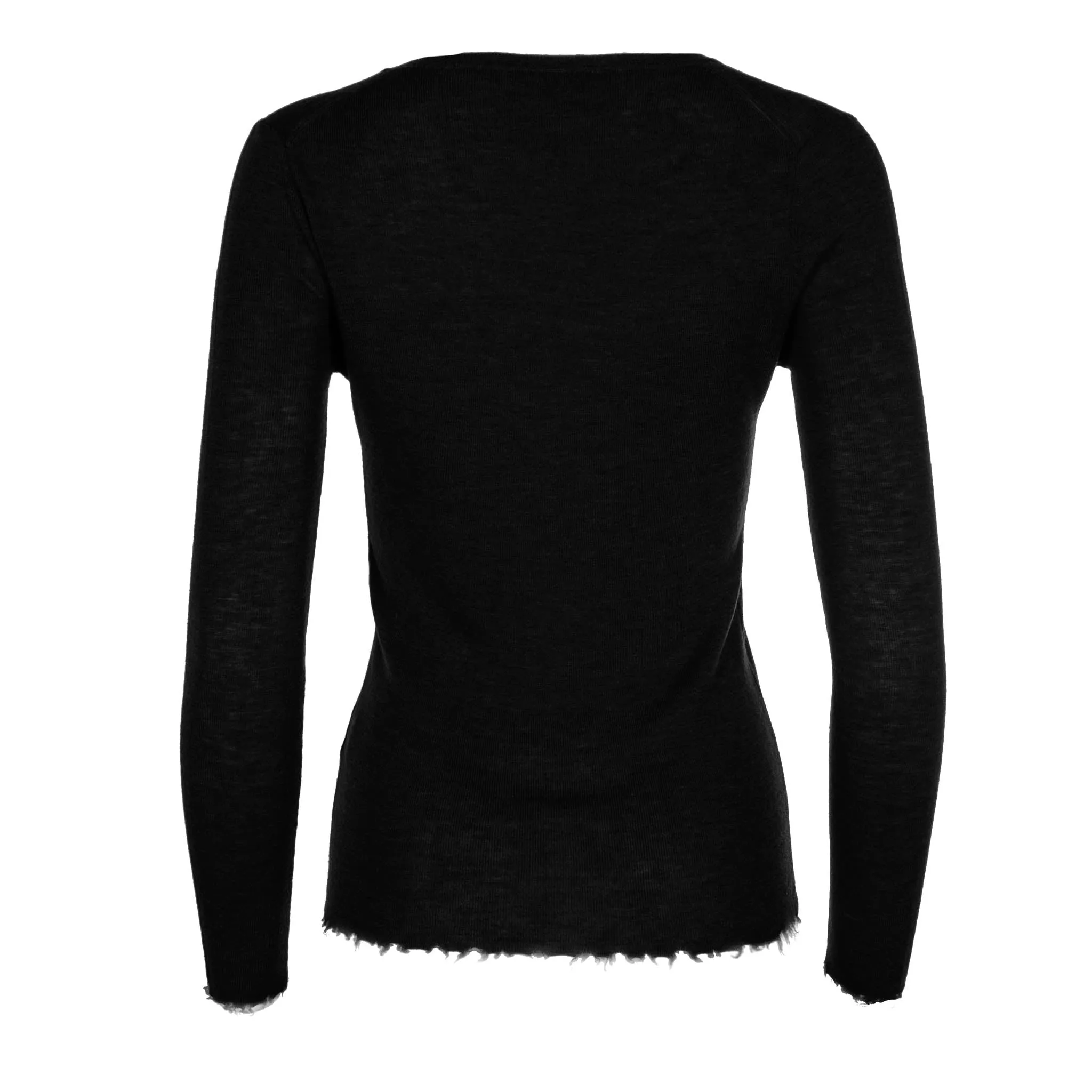 Black Merino Wool V-neck Sweater