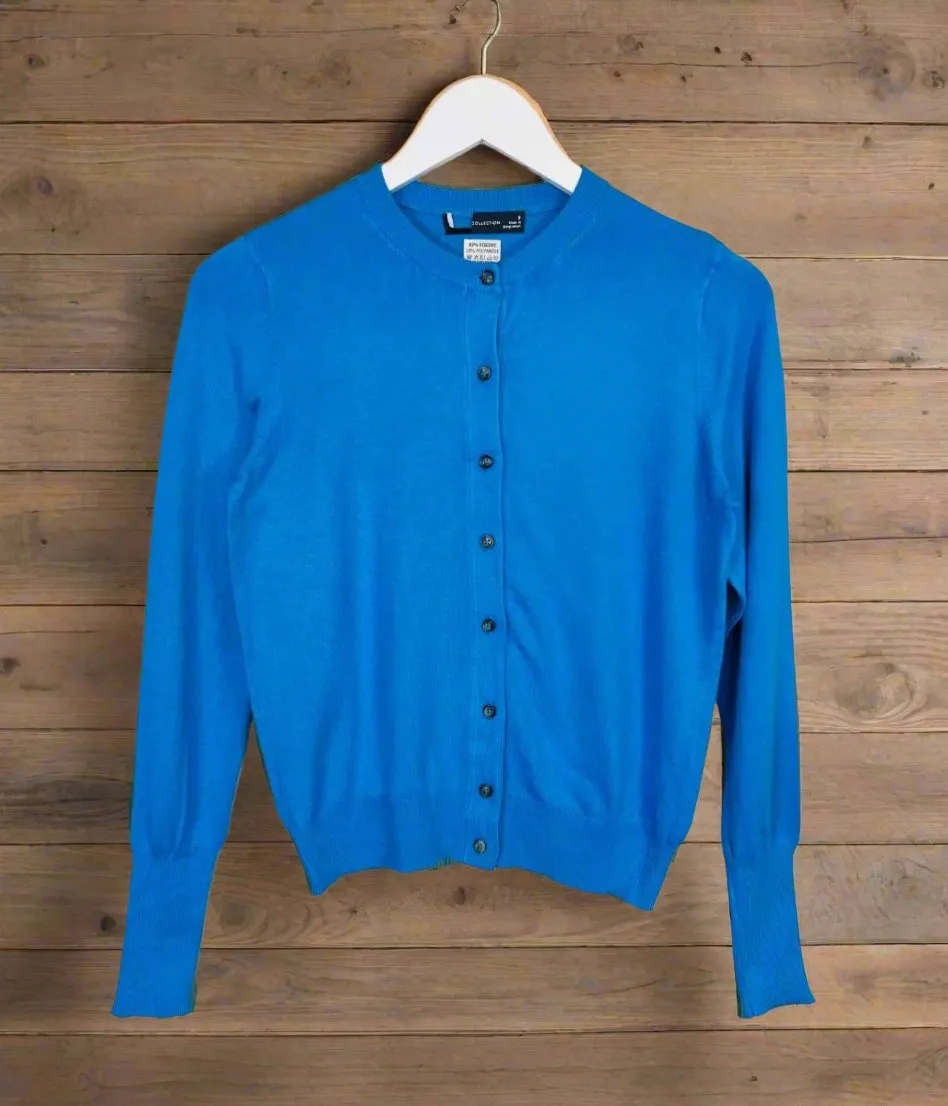 Blue Classic Round Neck Cardigan