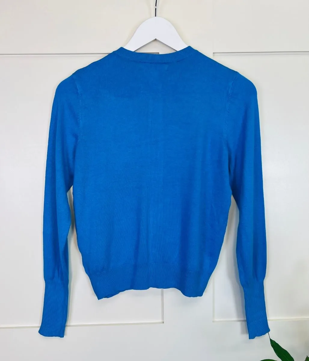 Blue Classic Round Neck Cardigan