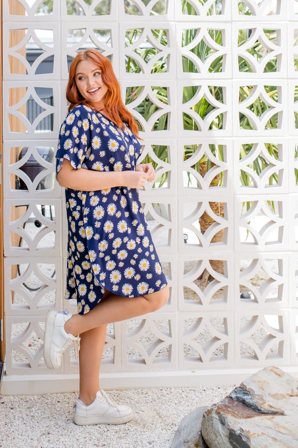 Blue Sunflower Short Kaftan Dress