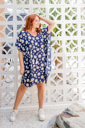 Blue Sunflower Short Kaftan Dress