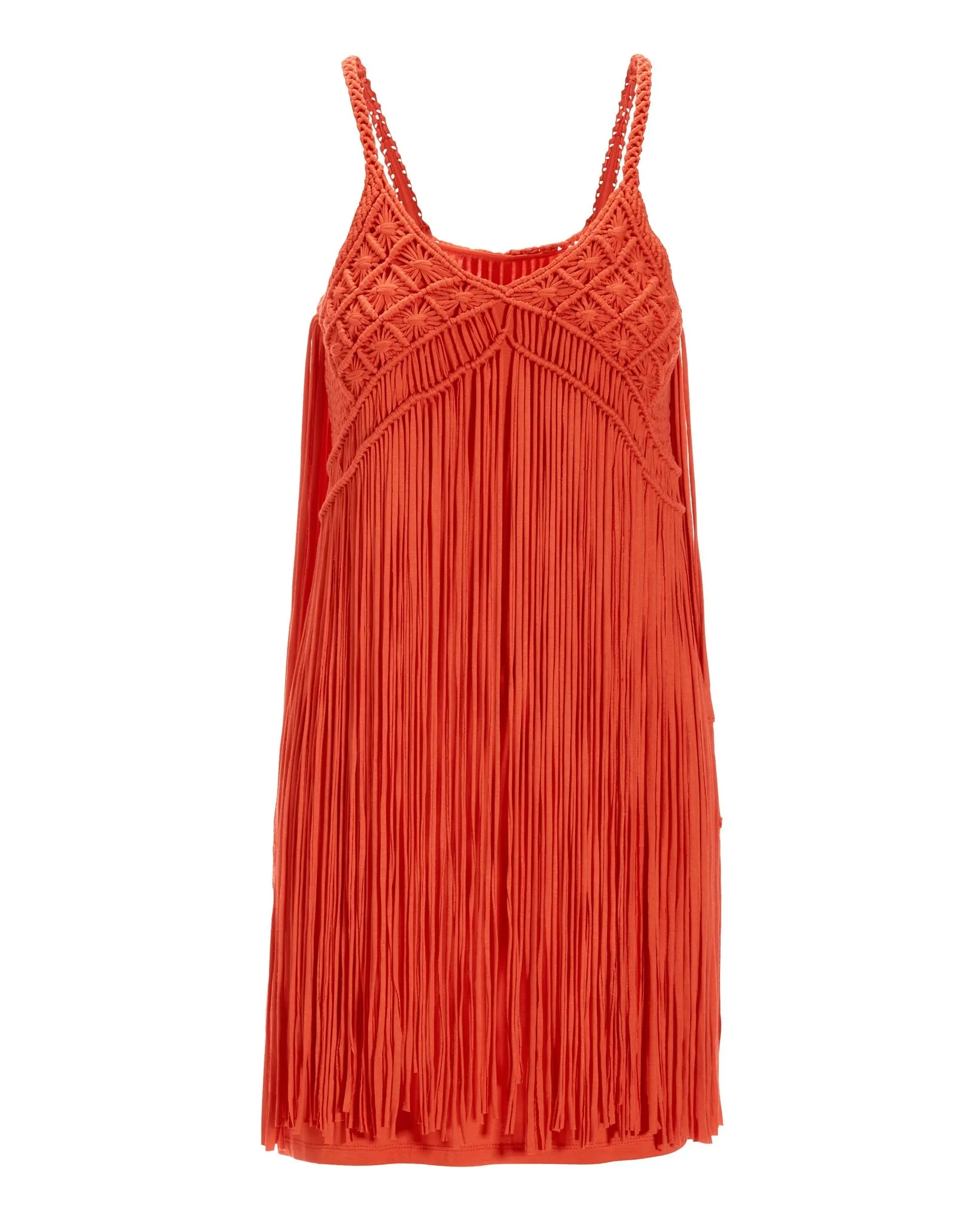 Boho Fringe Short Dress Hot Coral