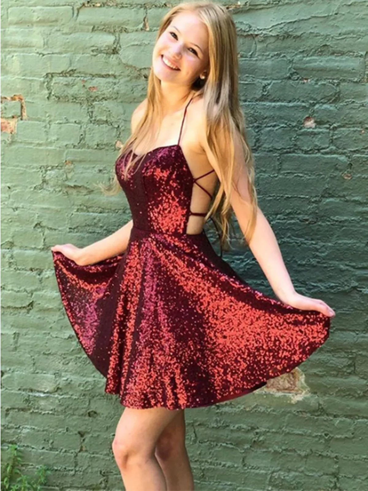 Burgundy Sequins Short Prom Dress, Burgundy Sequins Short  Homecoming Dress