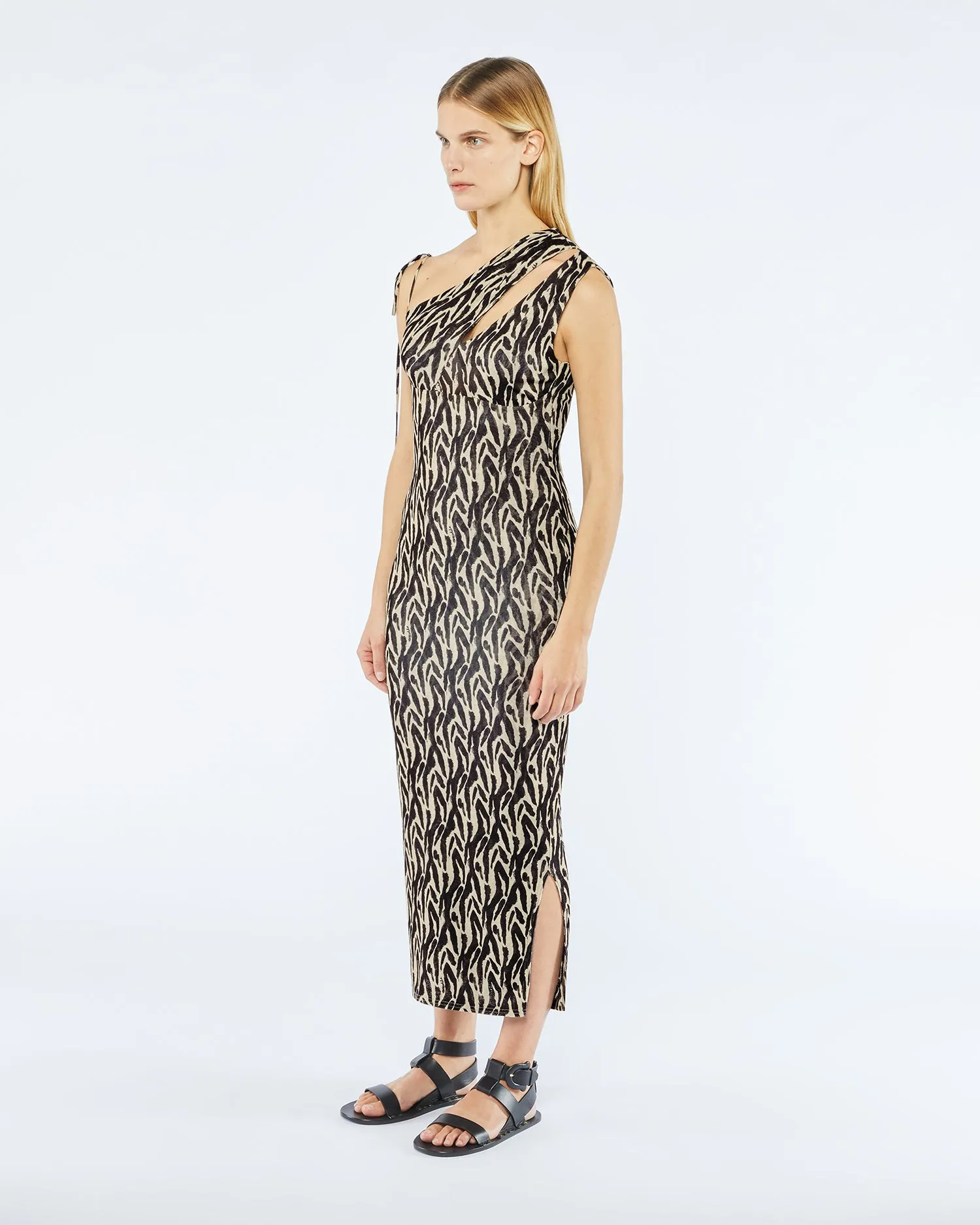 Camille - Sale Printed Mesh-Jersey Midi Dress - Brushtroke Animal