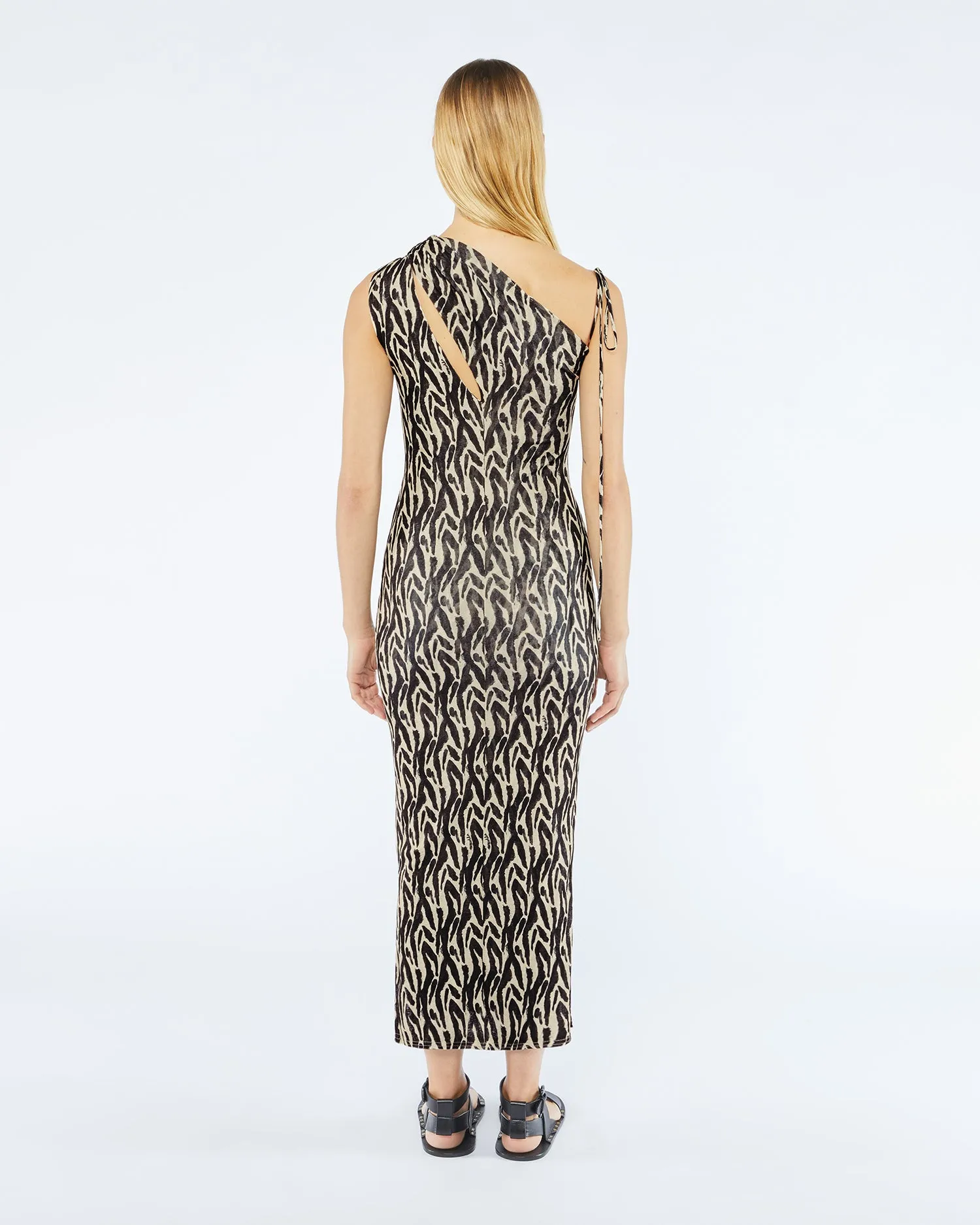 Camille - Sale Printed Mesh-Jersey Midi Dress - Brushtroke Animal