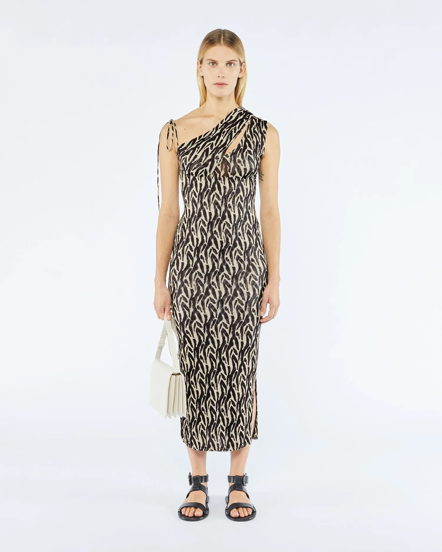 Camille - Sale Printed Mesh-Jersey Midi Dress - Brushtroke Animal