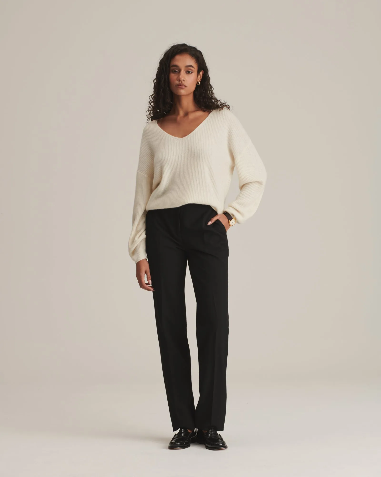 Cashmere Oversized Ribbed V-Neck Sweater