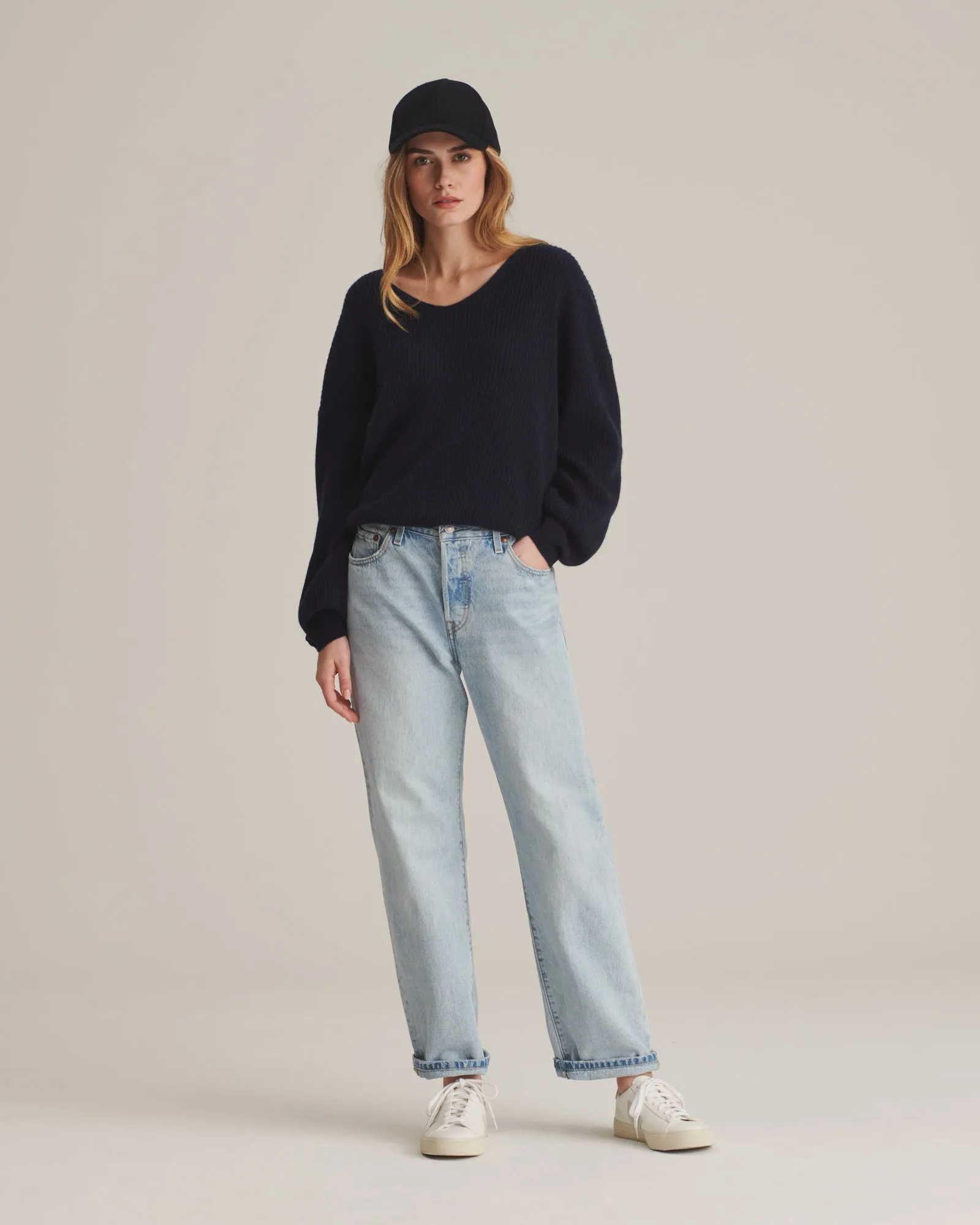 Cashmere Oversized Ribbed V-Neck Sweater