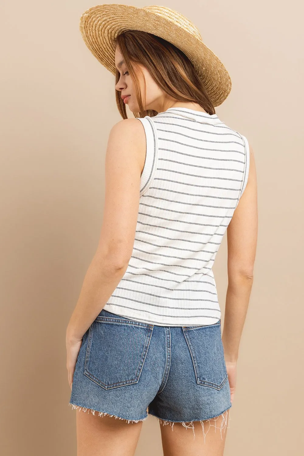 Ces Femme Striped Round Neck Tank