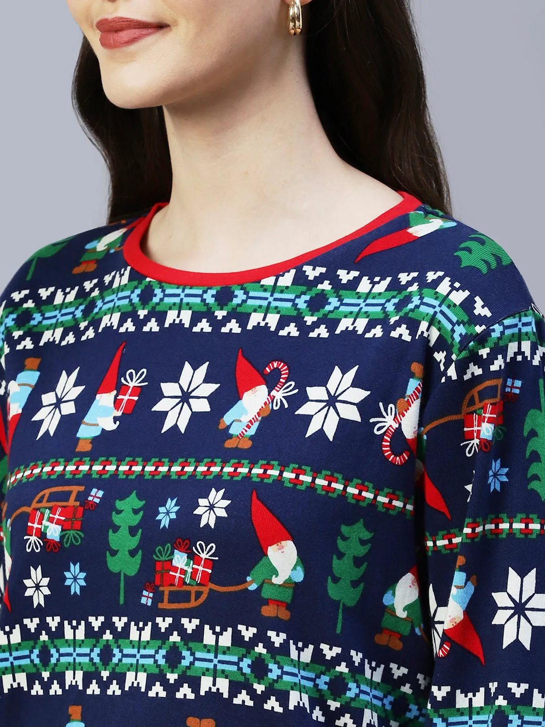 Christmas Print Round Neck Top