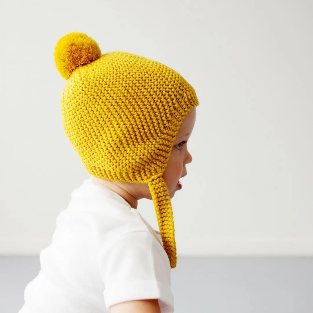 Citrine Merino Wool Hat with Pompoms