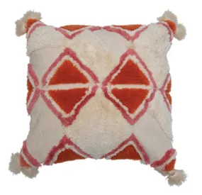 Coral Square Cotton & Wool Tufted Pillow