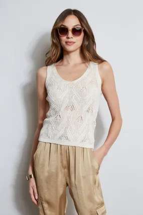 Cotton Crochet V-Neck Sweater