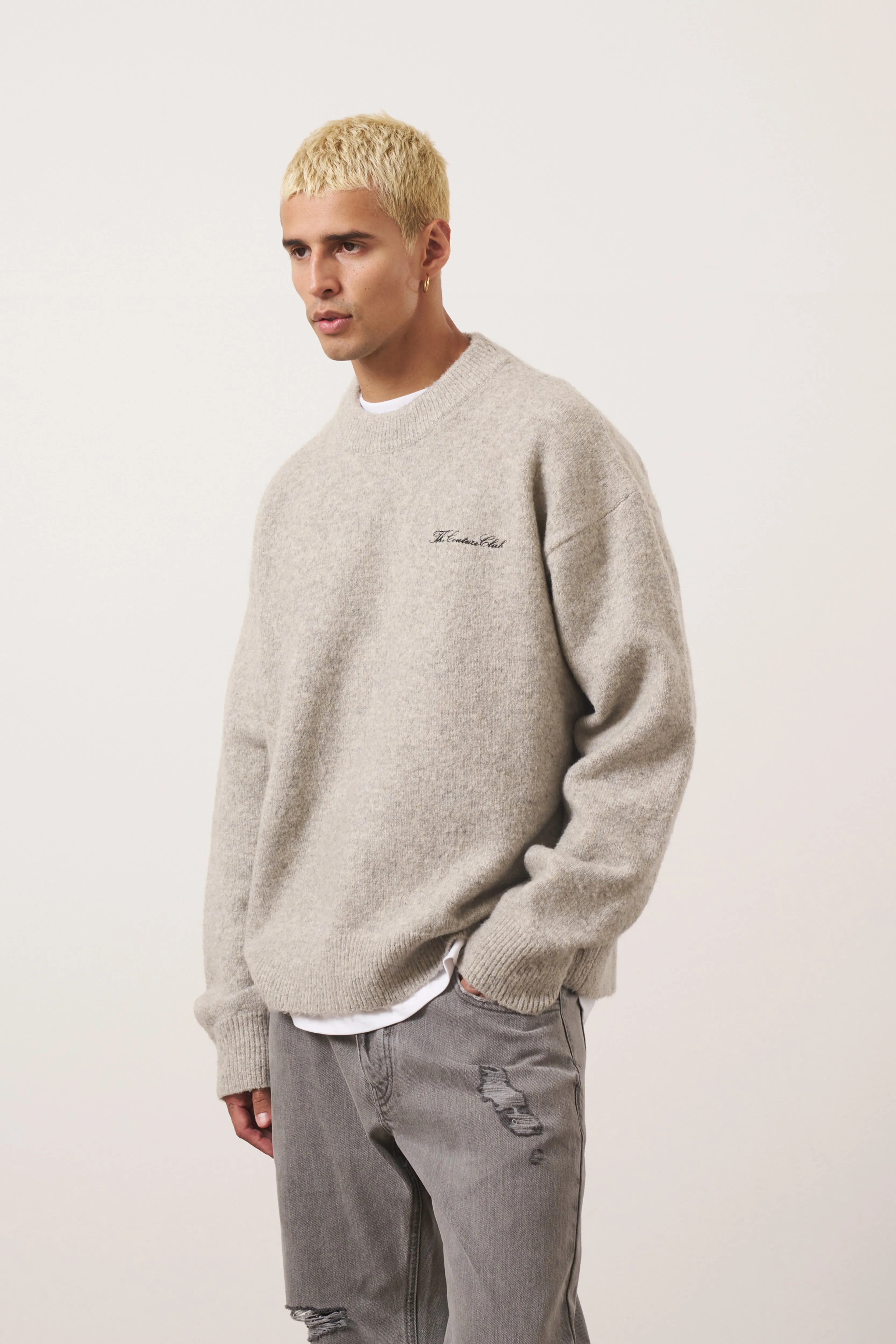 COUTURE SCRIPT KNITTED CREW - GREY