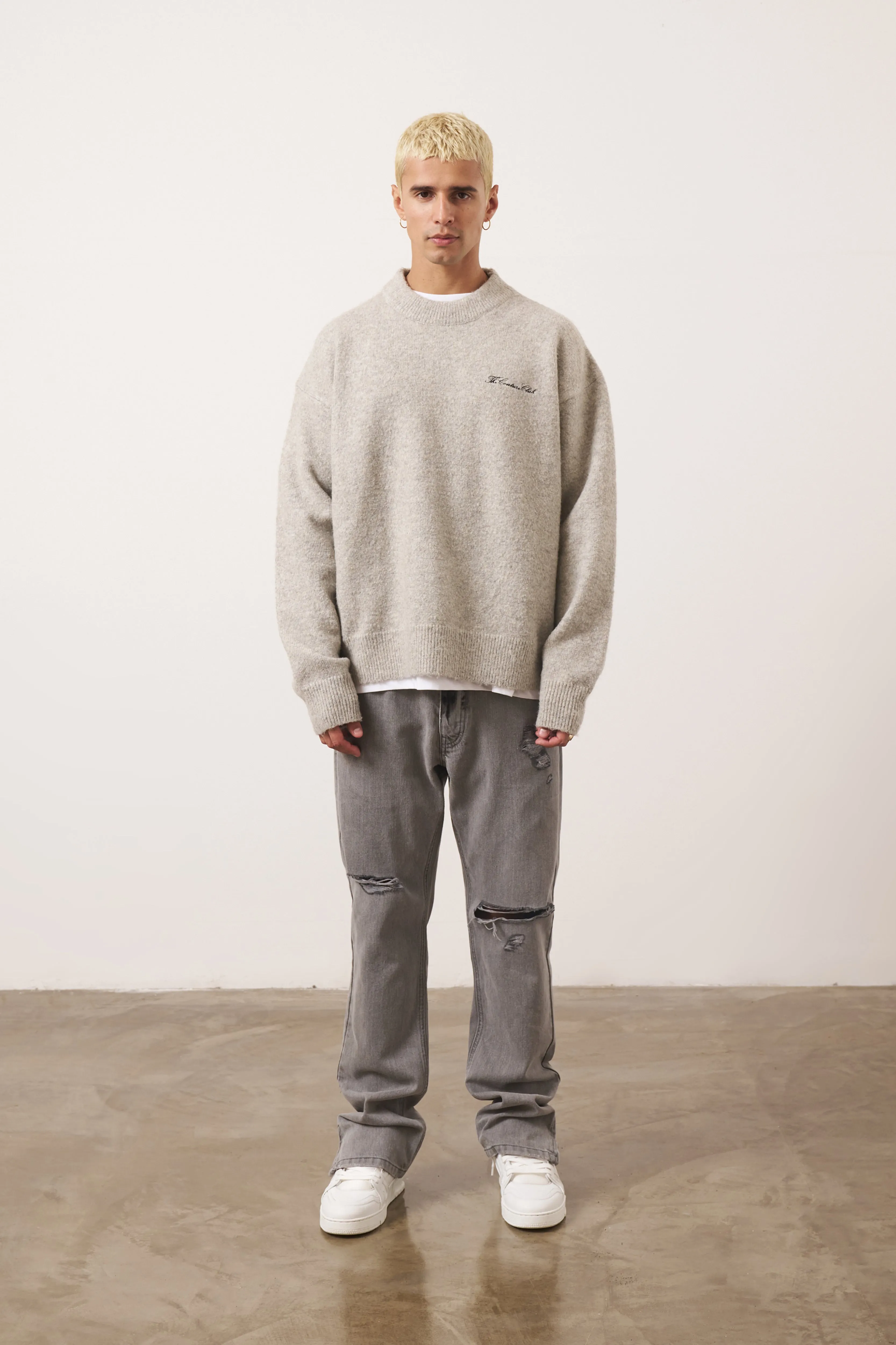 COUTURE SCRIPT KNITTED CREW - GREY