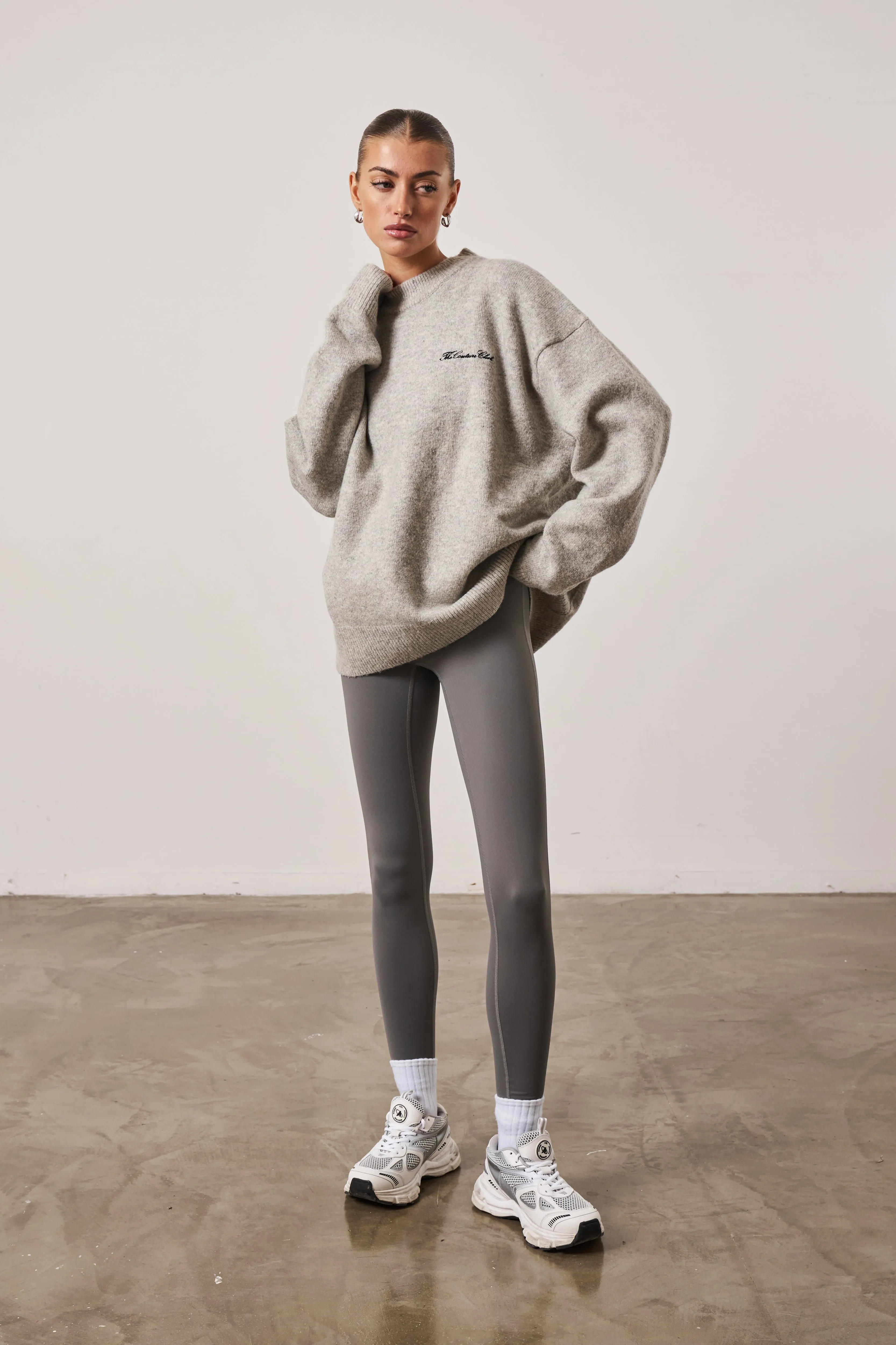 COUTURE SCRIPT KNITTED CREW - GREY