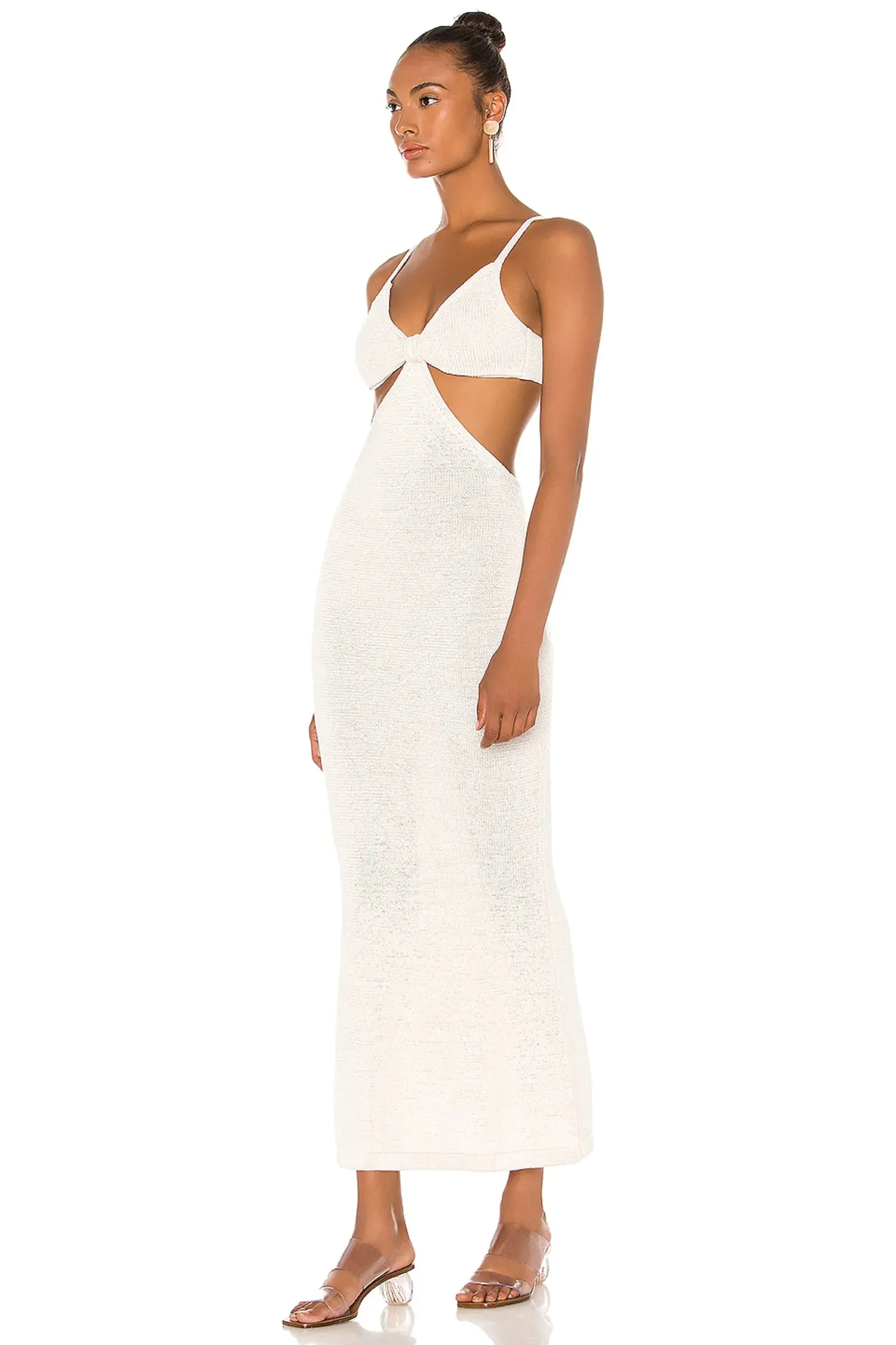 Cream Front Tie Cut Out Backless Knitted Maxi Dress