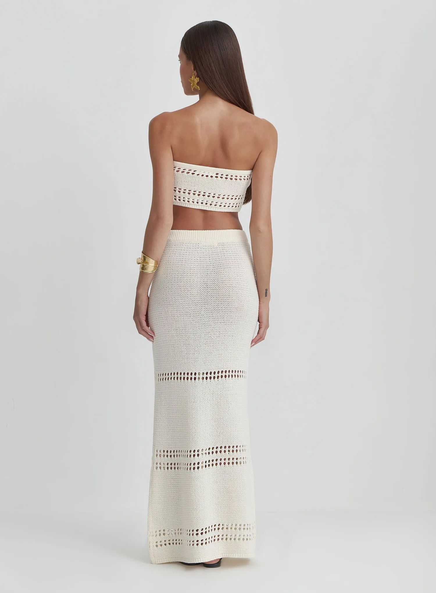 Cream Knitted Bandeau Crop Top- Odette