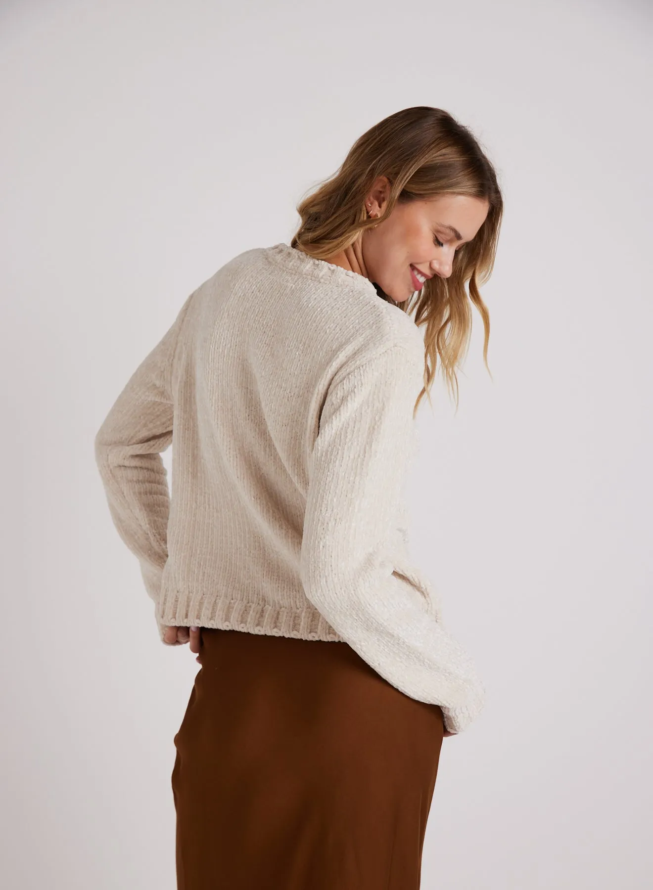 Crew Neck Chenille Sweater- Opal Ivory