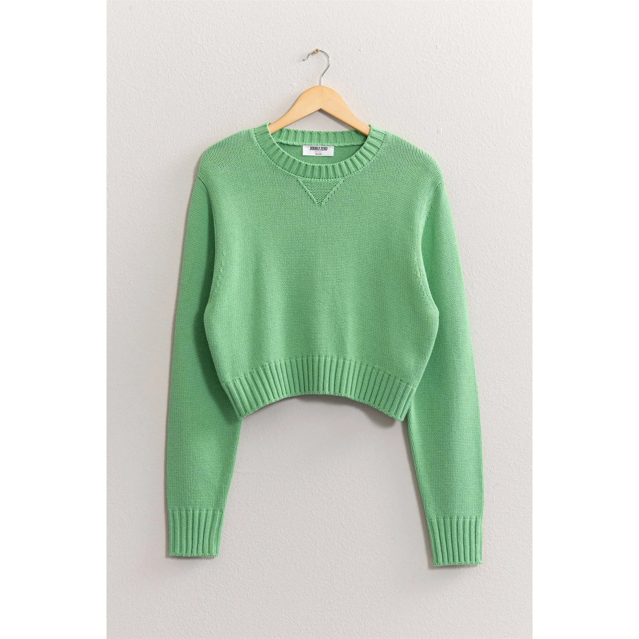 CREW NECK CROPPED KNIT SWEATER