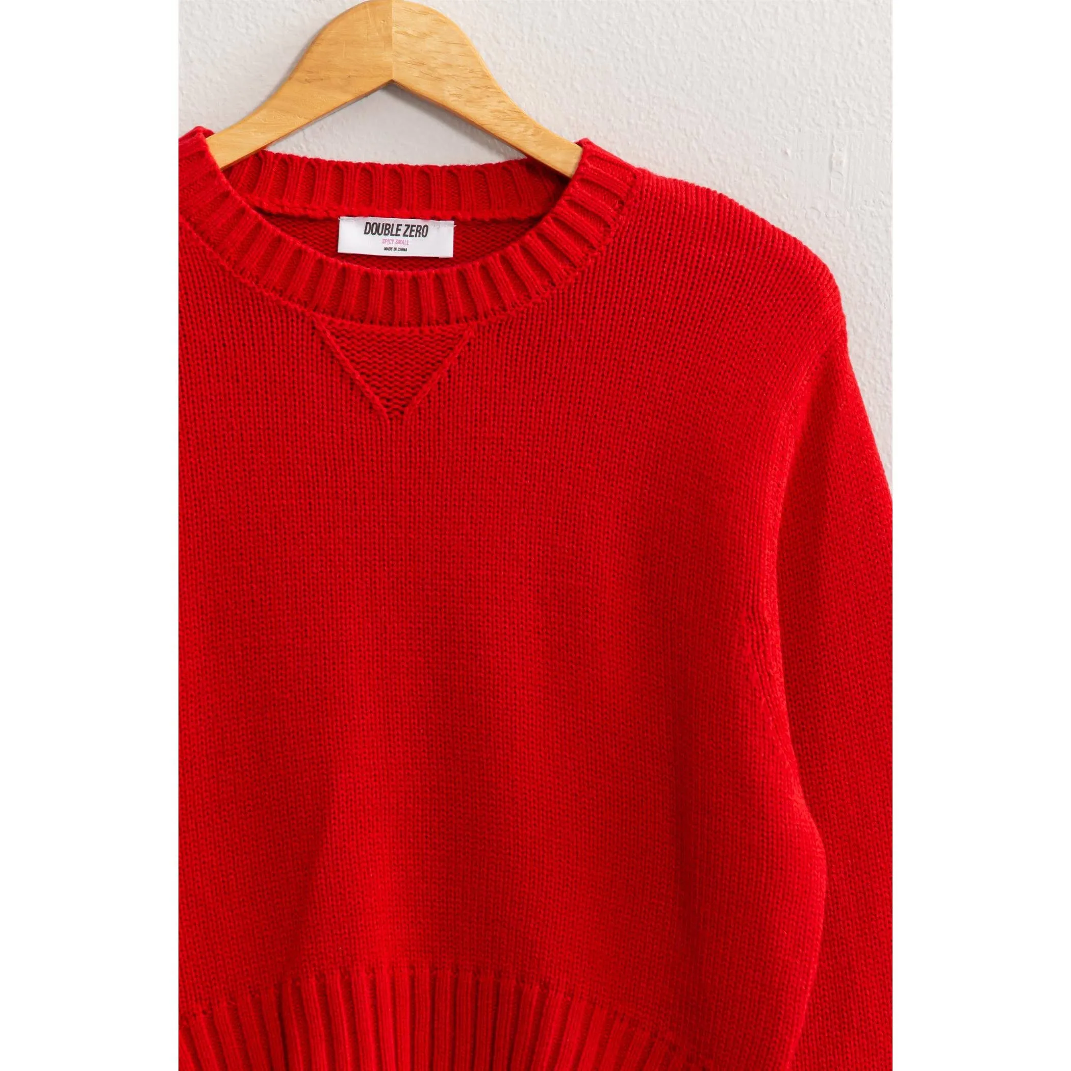 CREW NECK CROPPED KNIT SWEATER