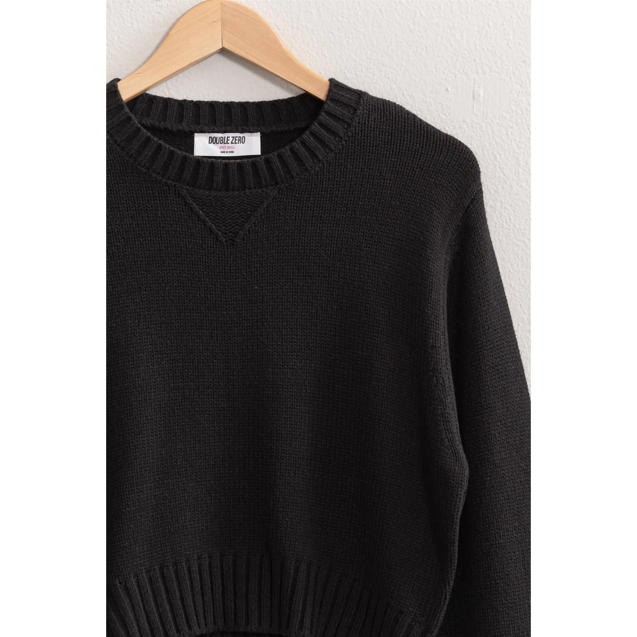 CREW NECK CROPPED KNIT SWEATER