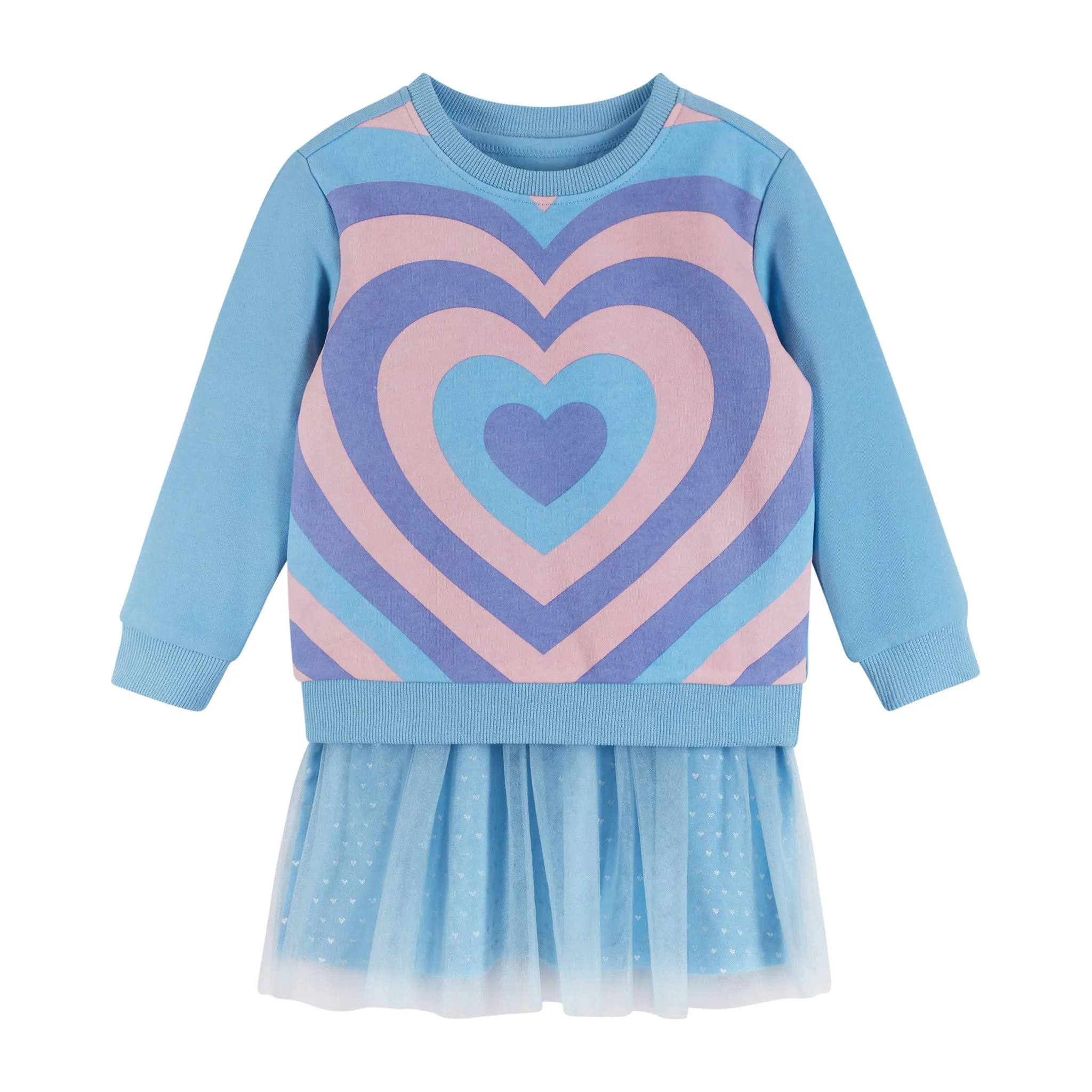 Crewneck and Jersey Tulle Dress Set | Hearts