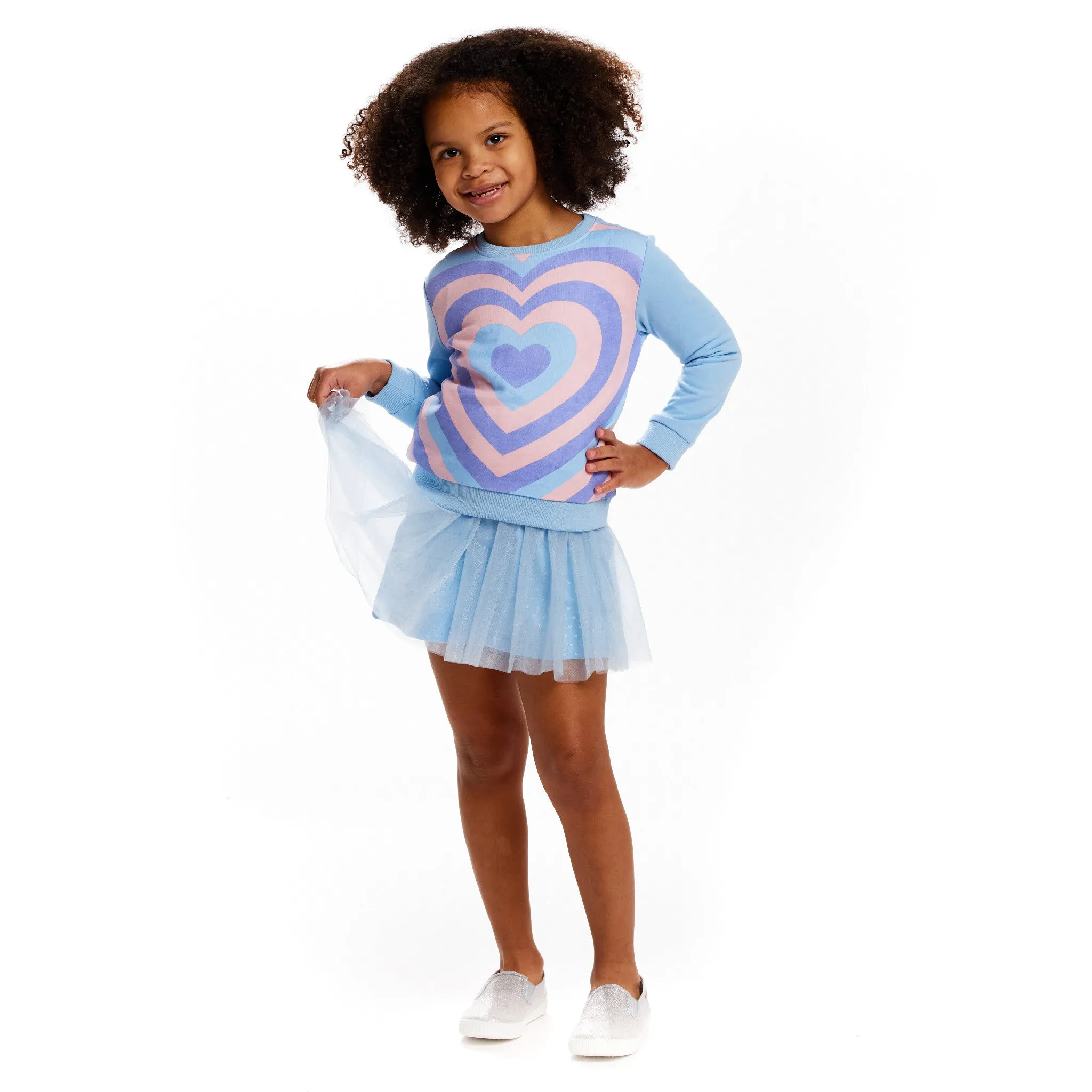 Crewneck and Jersey Tulle Dress Set | Hearts