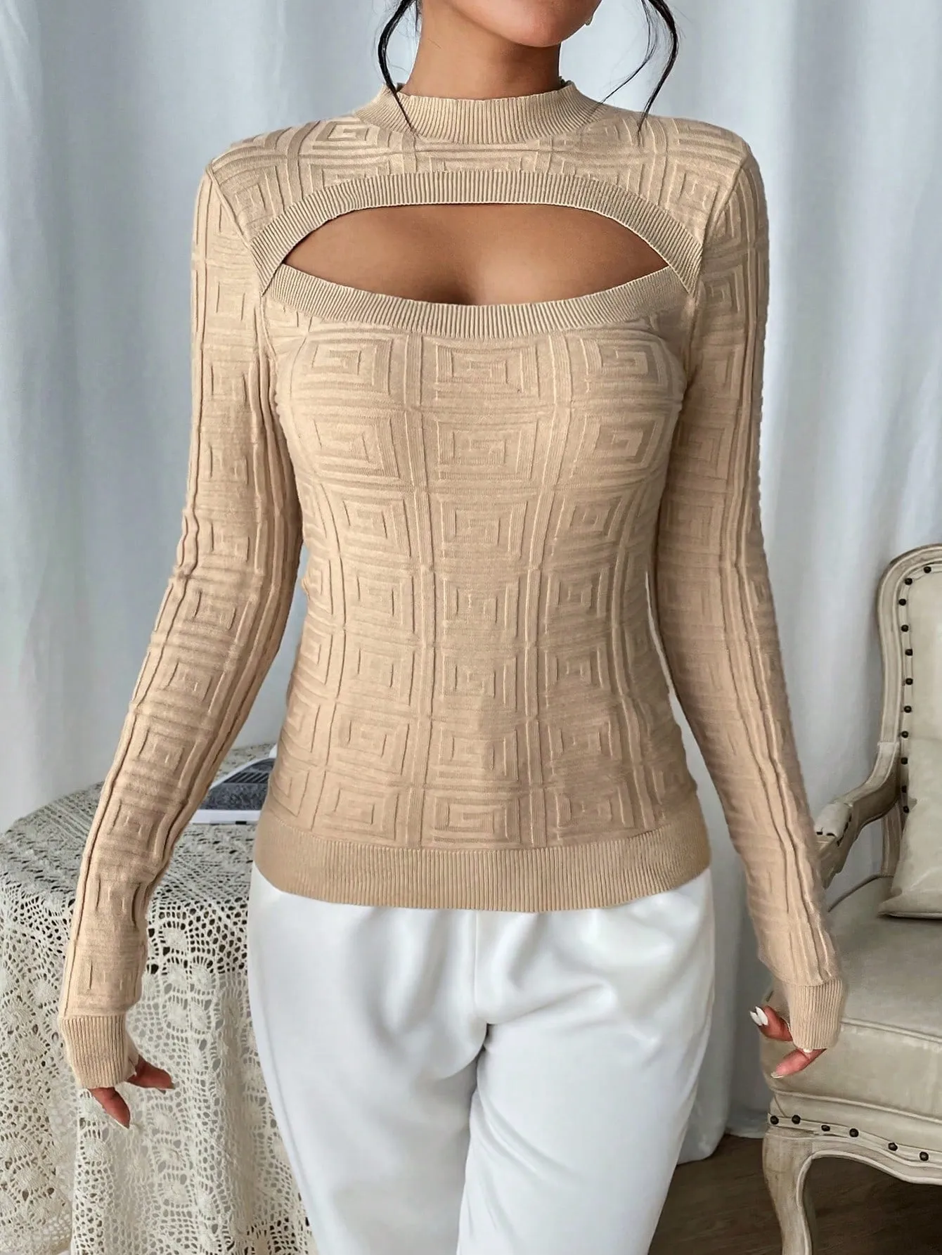 Cut Out Mock Neck Sweater