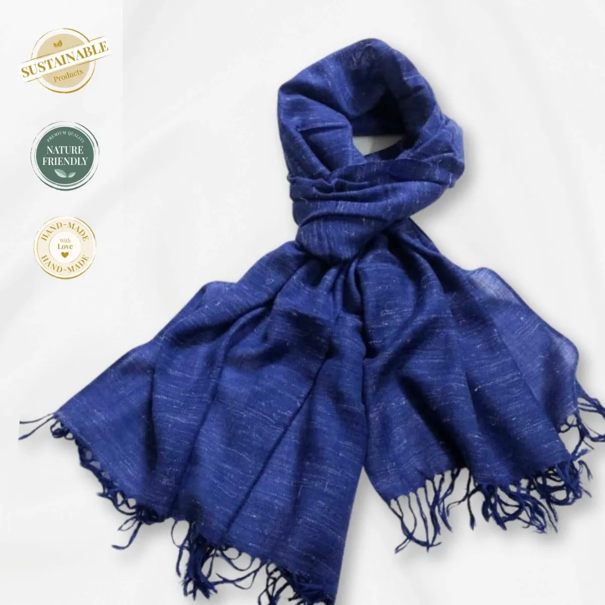 Dark-Blue Wool & Linen Long Scarf/Stole