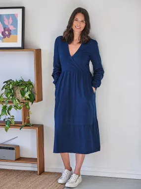 Denim Jersey Wrap Dress - Blue