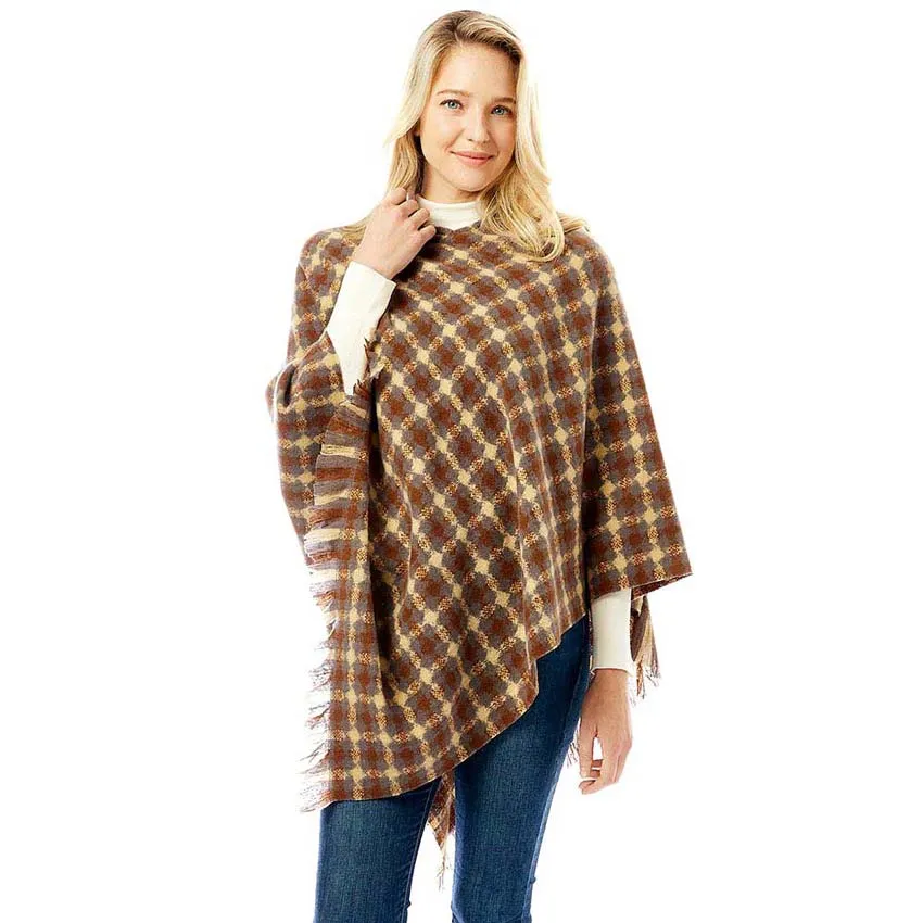 Diamond Pattern Knitted Poncho