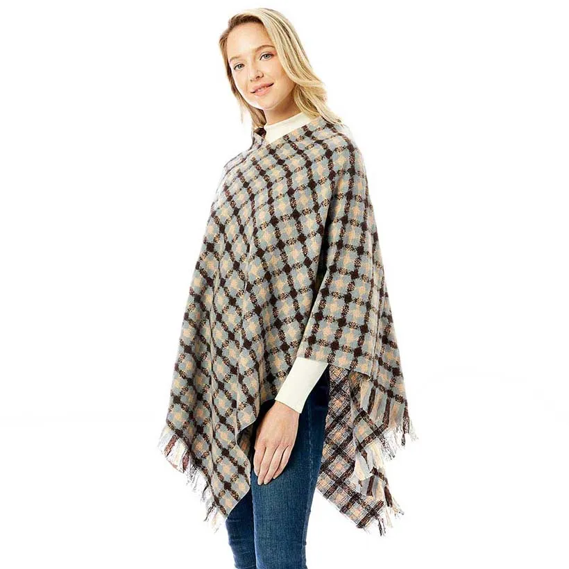 Diamond Pattern Knitted Poncho