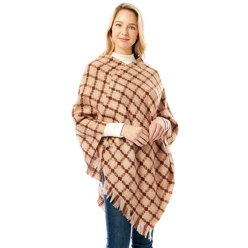 Diamond Pattern Knitted Poncho